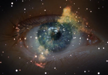 image of a human eye 
     superimposed on a nebula and stars